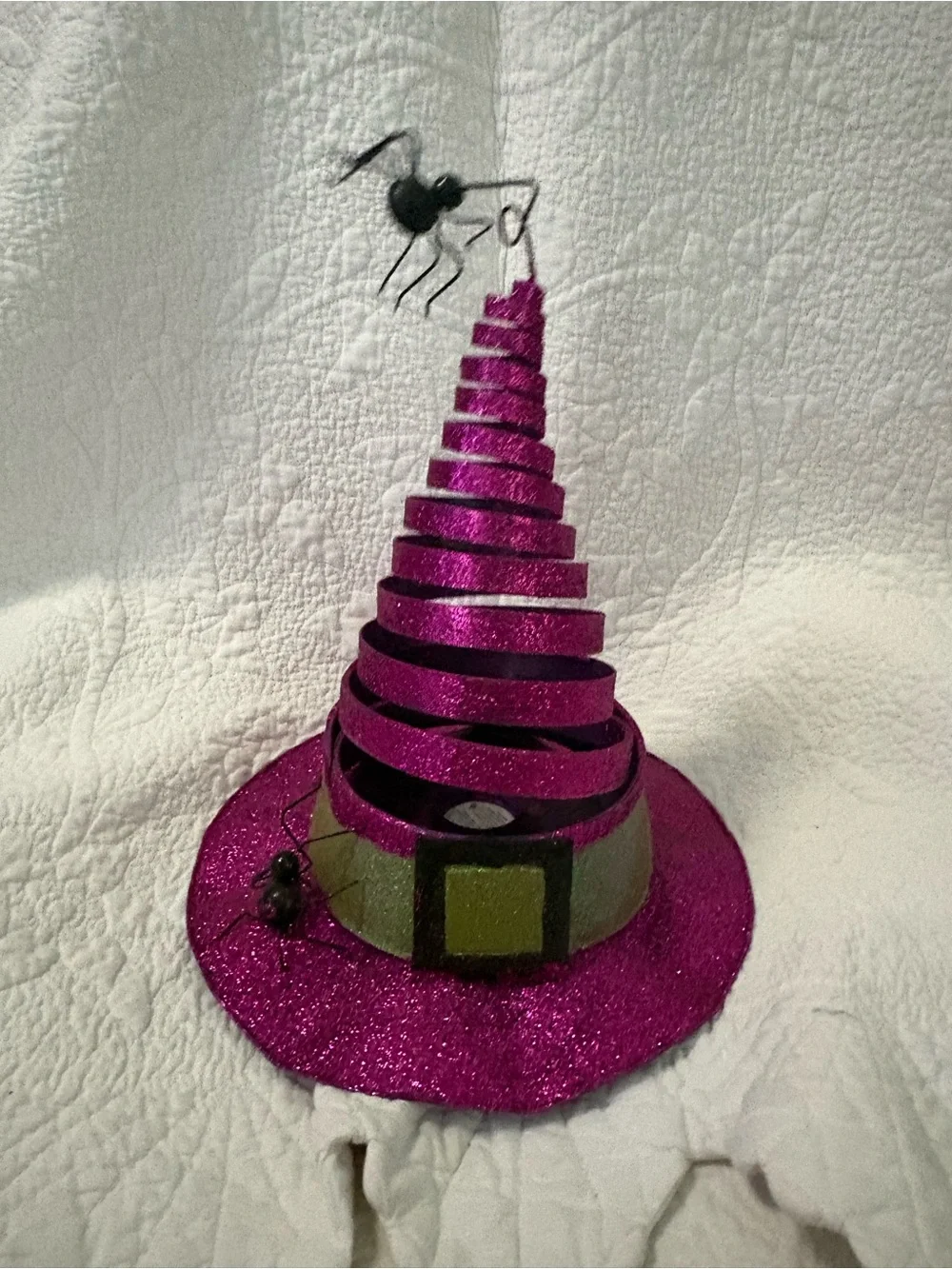 Pier 1 Magenta Glitter Spiral Witch Hat with Spider Accent